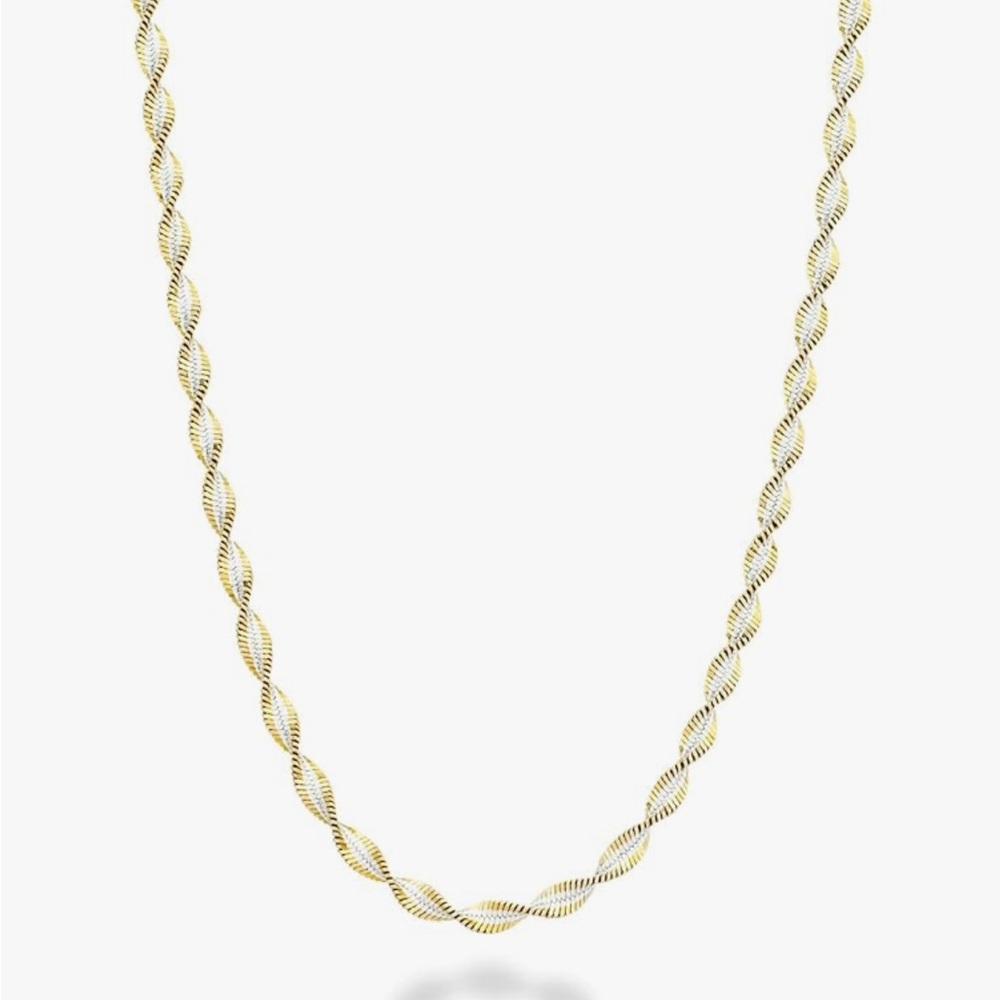 Italian Solid 925 Sterling Silver Two-Tone Twisted Herringbone Chain Necklace